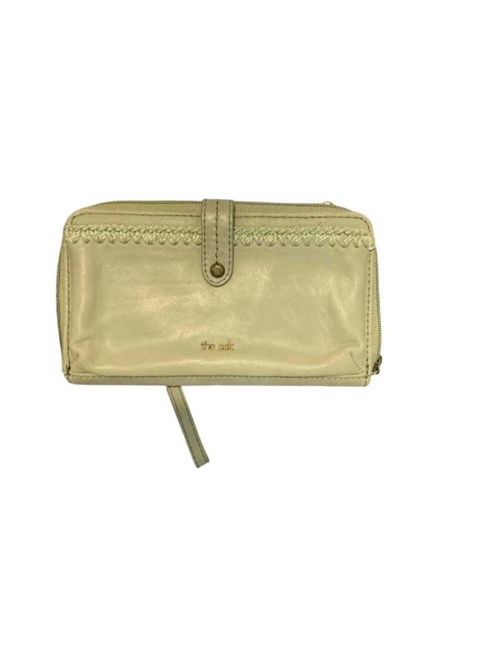 The Sak Cream Leather Zip Wallet with Braided Trim